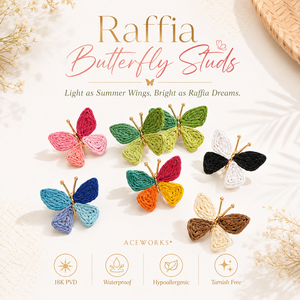 Tachuelas de Rafia |   Pendientes de Acero Inoxidable con Baño de PVD de 18K, Tejidos a Mano, para Mujer |   Impermeable, Hipoalergénico y Resistente al Deslustre - Product Image 1