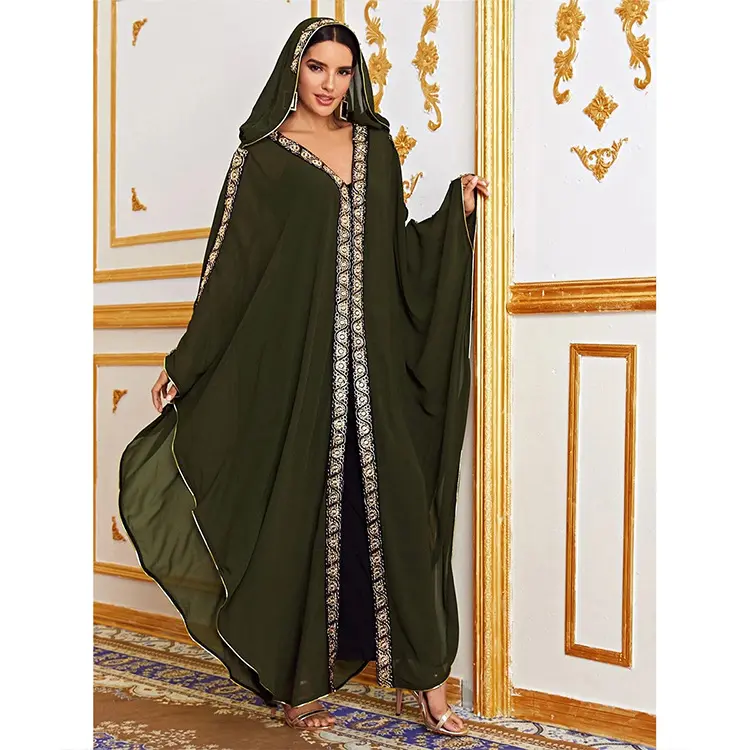Pakistan afrika elbiseler Kaftan Abaya tarzı nakış uzun elbise kapüşonlu pelerin müslüman siyah Abaya Jilbab