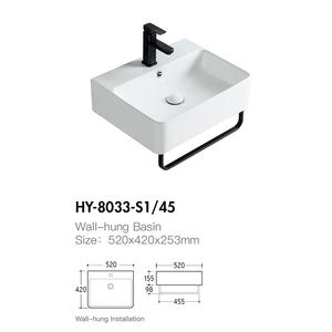 하이 퀄리티 욕실 화장대 위생 도자기 직사각형 용기 세라믹 손 씻기 세면대 싱크대 벽 걸이 세면대 수건 선반 - Product Image 6