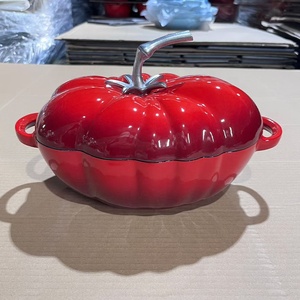 Casserole en <span class=keywords><strong>fonte</strong></span> émaillée rouge antiadhésive de haute qualité, nouvelle, 25 cm, en forme de citrouille - Product Image 1
