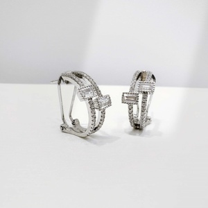 wholesale plata 925 sterling silver Luxury hook <b>earring</b> Geometric Design big exaggerate party wedding zircon fashion <b>earrings</b> - Product Image 2