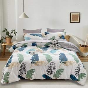 Green <strong>Tropical</strong> Comforter <strong>Cover</strong> Set Microfiber Floral Bed Printed on White Bedding Set With Sheets <strong>Duvet</strong> <strong>Cover</strong> and Pillowcases - Product Image 1