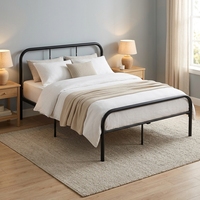 Lit plateforme en métal à coins arrondis, cadre de lit noir silencieux avec tête de lit en arc et rangement sous le lit pour chambre à coucher, hôtel, dortoirs