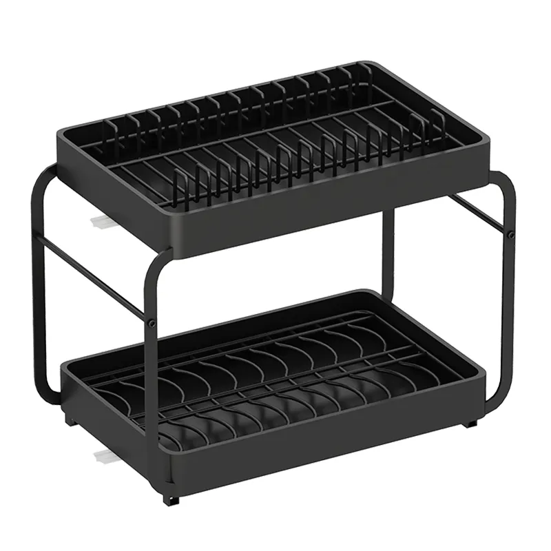 Mais novo 2 Tier Cozinha Gabinete Escorredor De Prato Rack De Secagem Grande Capacidade Dish Rack Sobre Pia Prato Rack Escorredor