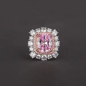 新设计的Princess Cut 925银饰品粉红色CZ女士指环结婚订婚戒指
