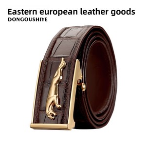 Cinturón de hombre hecho a mano en Tailandia, de piel de cocodrilo, con hebilla automática de acero, estilo casual de negocios, de lujo ligero con diseño de guepardo. - Product Image 4