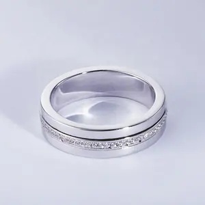 เซอร์โคเนีย Bold Band สเตอร์ลิงจริงเงิน Dainty แต่งงานแหวนหมั้น925เครื่องประดับเงินแหวนด้วยหินสีขาว