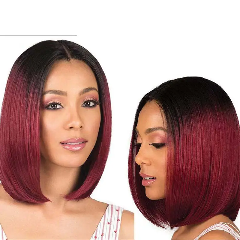 European and American Wig Dyeing Middle Point Bobo Wig Short Straight Hair Foreign Trade Hot Product Ladies Black Gradient Wine