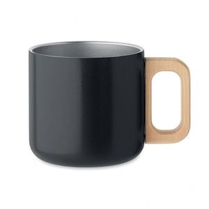 Custom Logo 350ml Modern Double Wall Stainless Steel <b>Bamboo</b> Reusable Cup with Wooden Handle Eco Promotional Silk <b>Screen</b> Printed - Product Image 1
