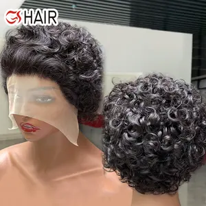 GS 8 Inches Natural Black Short Curly Pixie Wig,Brazilian Cuticle Aligned Raw Virgin Pixie Cut Wigs,Human Hair Wig Lace Front