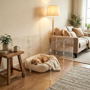 Recinto in Acrilico per Cani e Piccoli Animali, Casa Preassemblata Pieghevole con Cancello Trasparente e Maniglie per Interni - Product Image 2