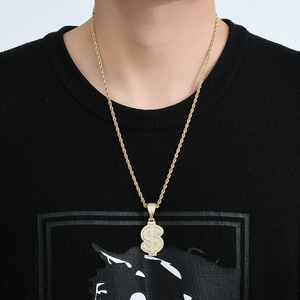 Cadena con colgante de dólar de circonio completo, joyería hip hop, accesorios, circonio de cobre, colgante de dólar. - Product Image 4