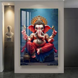 Peinture Murale LED en Porcelaine Cristalline, Décoration Intérieure, Toile Imprimée HD Personnalisée, Motif Éléphant et Dieu Indien, Vente en Gros de Luxe - Product Image 4