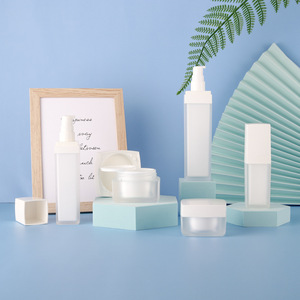 Bomei <b>Plastics</b> Frosted White Square Bottle Set Acrylic With Pump Head <b>For</b> Cosmetic Packaging - Product Image 2