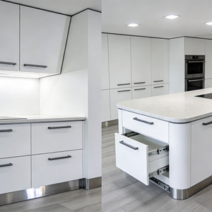 Meubles <span class=keywords><strong>de</strong></span> cuisine minimalistes sans poignées <span class=keywords><strong>avec</strong></span> finition ultra brillante, évier et <span class=keywords><strong>plaque</strong></span> <span class=keywords><strong>de</strong></span> <span class=keywords><strong>cuisson</strong></span> intégrés - Product Image 5