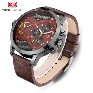 Relojes Para Hombres นาฬิกาควอตซ์สำหรับผู้ชาย,นาฬิกาข้อมือสายหนังแบบคู่ทรงกลมโฟกัส MF0030G มินิแบบกำหนดเอง