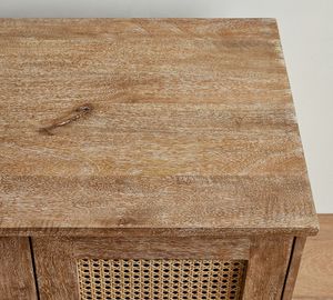 Meuble TV en rotin style ferme avec 2 armoires et pieds en bois massif, centre de divertissement, console multimédia, support TV pour salon et chambre - Product Image 3