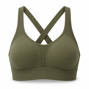 Soutien-gorge de sport vert olive pour femme, maintien élevé, bonnets moulés fixes, absorption des chocs, dos croisé, séchage rapide, pour gym, yoga, course à pied - Product Image 1