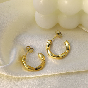 Curved Gold Hoop <b>Earrings</b> Geometric Design Everyday Wear Stainless Steel <b>Posts</b> - Product Image 1