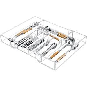 Expandable Kitchen Drawer Organizer for Flatware and Utensils Cutlery Holder Adjustable Clear Acrylic Silverware Tray