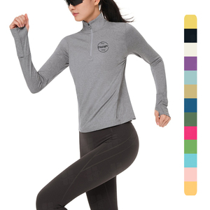 T-shirt de course athlétique personnalisé en polyester à séchage rapide, anti-transpiration, performance Dry Fit, pull-over pour femme avec quart de zip - Product Image 1