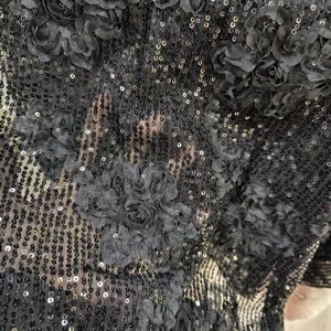 Đen Thêu Sequin Ren Wedding Vải Nylon Châu Phi Ren Trung Đông Của Phụ Nữ Quần Áo - Product Image 2