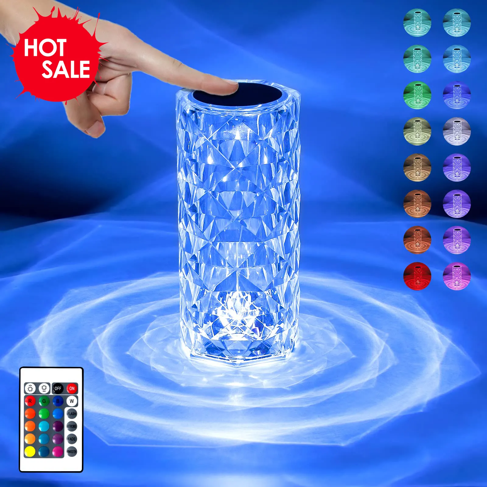 Amazon Hot Sale Led Desk Luxury Light Usb Rechargeable Remote Control 16 Color LED Acrylic Crystal Desk Lamp