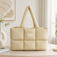 Tas Tote Puffer Kustom Wanita, Tas Selempang Nilon Berlapis, Tas Jinjing Ringan untuk Kerja dan Perjalanan, Grosir OEM Label Pribadi