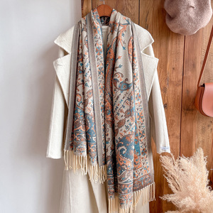 Women's Plum <strong>Feathers</strong> Tapestry Ethnic Paisley <strong>Pattern</strong> Long Thick Soft Pashmina Scarf Winter Style Cashmere Feel <strong>Shawl</strong> - Product Image 4