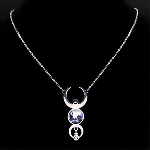 Collar de Cristal con Triple Luna y Planeta, Collar de Acero Inoxidable con Fase Lunar, Diosa Secreta <span class=keywords><strong>Hécate</strong></span>, Collar para Mujer - Product Image 5
