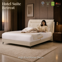 Lit plateforme moderne de luxe en bois massif avec design cousu – Confort haut de gamme pour chambre parentale