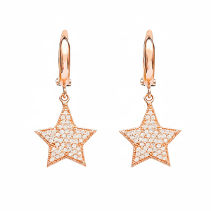 Dangle Clip on Star <b>Earrings</b> White Stone Turkish Wholesale Handmade 925 Sterling Silver Jewelry - Product Image 2