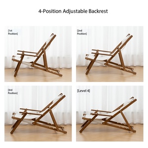 Sedia <span class=keywords><strong>da</strong></span> Spiaggia Pieghevole con Telaio in Legno Naturale Regolabile, Tessuto in Tela a Righe Classico e Poggiatesta Imbottito - Product Image 4