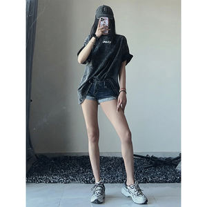 2025 estate piccante ragazza americana Retro borsa Hip Ultra Short Shorts da donna in tessuto Casual a vita bassa Shorts in Denim Halo piccante - Product Image 2