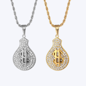 Colar de Cadeia Banhado a Ouro 18k com Pingente de Nota de Dólar para Homens, Pingente de Símbolo de Dólar CZ, Colar de Dinheiro para Rappers - Product Image 2