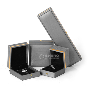 Custom Pu Leather Jewelry Box High Quality <b>Gold</b> <b>Frame</b> Jewelry Gift Box Packaging Luxury Leather Jewellery Box with logo - Product Image 5