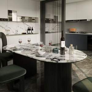Juego de mesa de comedor ovalada de mármol francés y sillas, 6 piezas, muebles modernos de lujo ligero para comedor, para casas pequeñas - Product Image 2