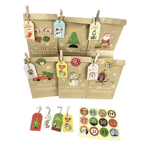 24 Buah Kalender Kedatangan Natal Tas Dekorasi Hitung Mundur Hadiah Kemasan Anak-anak Permen Coklat Natal Menggantung Kalender Kedatangan