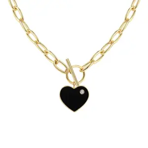 Best seller blank enamel cute heart zircon charm necklace chain stainless steel pendants necklaces for men women