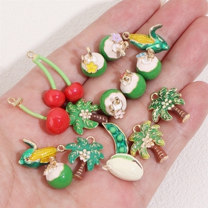 จี้โลหะผสมเคลือบสีลายต้นมะพร้าว เชอร์รี่ ข้าวโพด พิสตาชิโอ สำหรับงาน DIY ทำมือ - Product Image 2