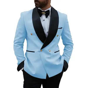 Bridalaffair 2Pcs Groom Wear Suit Men Latest Light Blue Costume Hommes Classic Blazer Pants Tuxedos Business Suit For Men