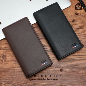 Pierre Loues <b>Men's</b> Long <b>Wallet</b> 6 Inch RFID Blocking Everyday Use Solid Color Brown <b>Black</b> - Product Image 1