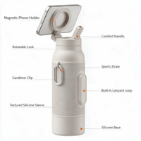 Support magnétique pour téléphone, bouteille d'eau en acier inoxydable à double paroi isolée sous vide, 24 oz et 32 oz, bouteille d'eau de sport anti-fuite