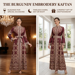 Robe d'Aïd imprimée pour femmes avec ceinture, fermeture éclair sur le devant, longueur complète, vente en gros - Product Image 5