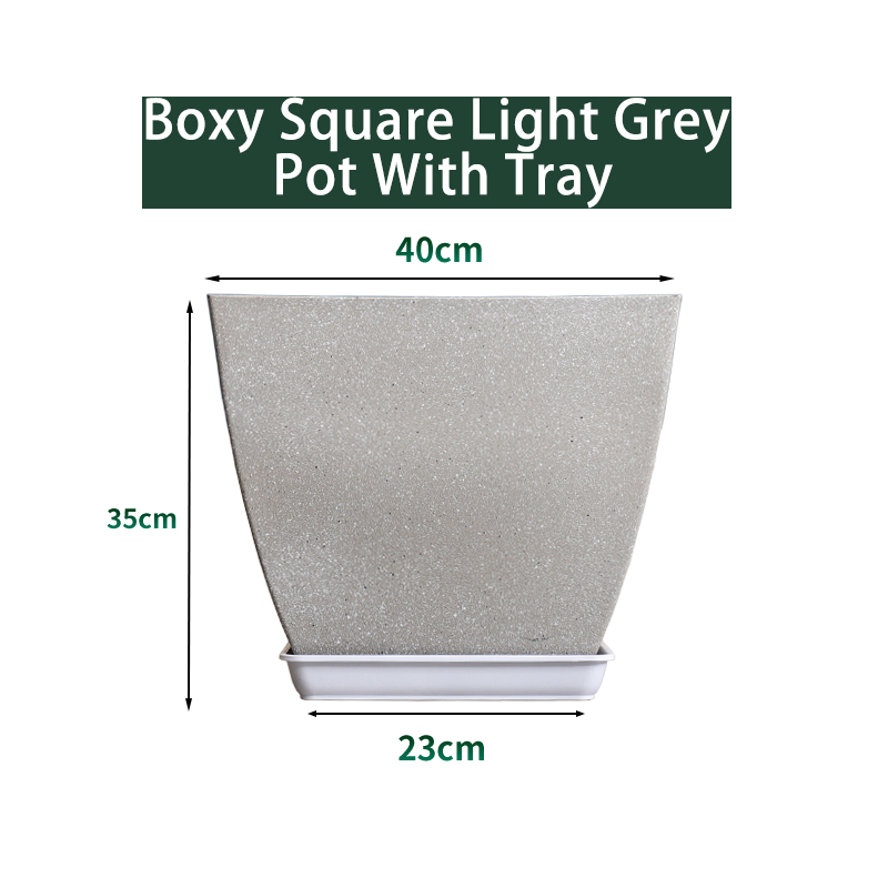 Pot gris clair carré de 16 pouces avec tary