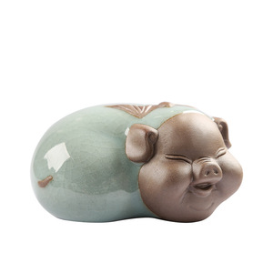 Adorno de Cerámica Creativo Ge Kiln, Cerdo de la Suerte, 2 Piezas, Hecho a Mano, Ornamento del Zodiaco, Decoración de Escritorio Feng Shui - Product Image 5