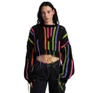 <span class=keywords><strong>Pull</strong></span> en tricot à blocs de couleurs pour femmes de printemps | Conception de gland de style européen-américain | Streetwear décontracté personnalisé pour les détaillants de mode - Product Image 5