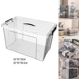 50l Clear Household Durable Transparent Plastic <b>Storage</b> <b>Container</b> <b>Stackable</b> Nestable Folder <b>Storage</b> Box With Lid and Wheels - Product Image 4