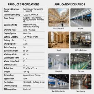 Robot de nettoyage de tapis à vapeur haute température, conception à double réservoir d'eau, grande capacité, appareil de nettoyage de sols commercial - Product Image 6