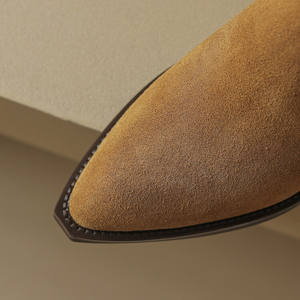 Cialisa taille 34-41 femmes bottes courtes 2025 automne Vintage vache <span class=keywords><strong>daim</strong></span> bout pointu chaussures mi talons fermeture éclair bottines pour dames nouveau - Product Image 6